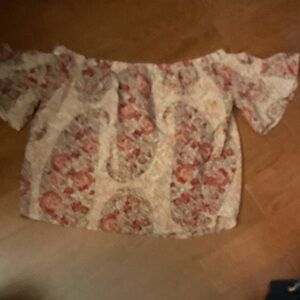 Madewell Red and Cream Off-Shoulder Blouse